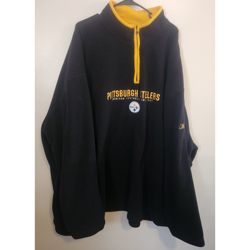 Reebok Pittsburgh Steelers Pullover Size 6x Fleece Black And Yellow Embroidered